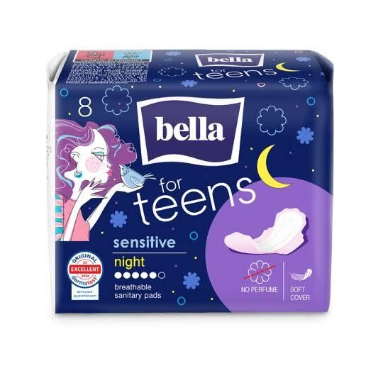 BELLA FOR TEENS Ultra Night Sensitive higiēniskās paketes, 8 gab.