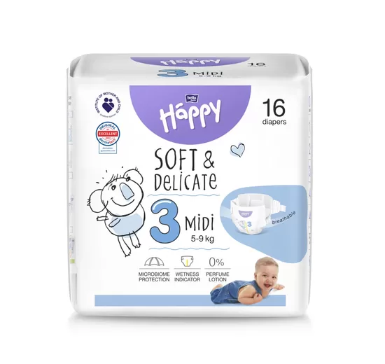 HAPPY MIDI autiņbiksītes, 3. izmērs (5-9 kg), 16, 50 vai 70 gab.