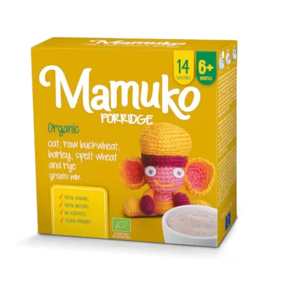 MAMUKO BIO auzu, zaļo griķu, miežu, speltas kviešu, rudzu putra 240g
