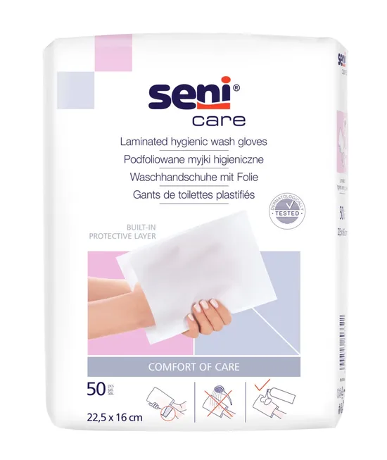 SENI CARE mazgāšanas cimdi ar plēvi, 50 gab.