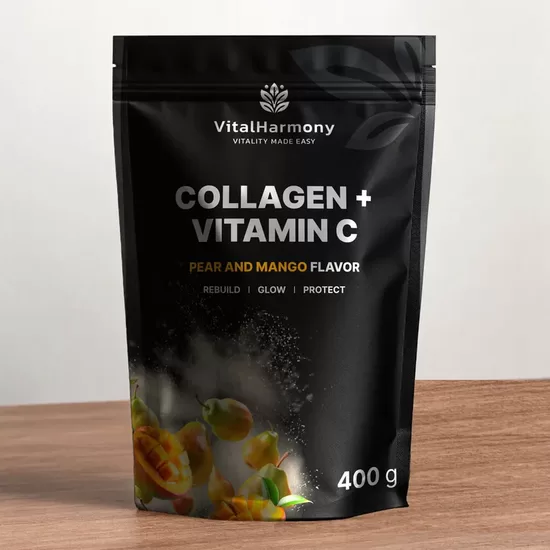 VitalHarmony Kolagēns + C vitamīns 400g ar bumbieru un mango garšu