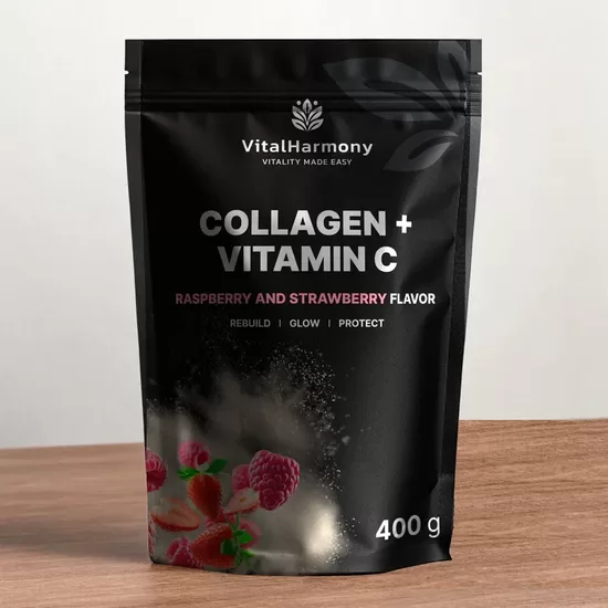 VitalHarmony Kolagēns + C vitamīns 400g ar aveņu un zemeņu garšu