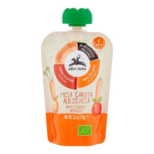 Alce Nero Eco ābolu, burkānu un aprikožu biezenis (6m+) 100g