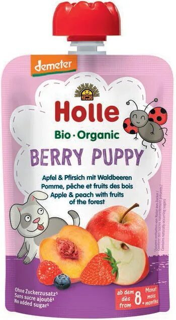 Holle BIO Berry Puppy ābolu biezenis ar persikiem un meža ogām (8m+) 100g