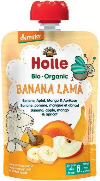 Holle BIO Banana Lama banānu, ābolu, mango un aprikožu biezenis (6m+) 100g